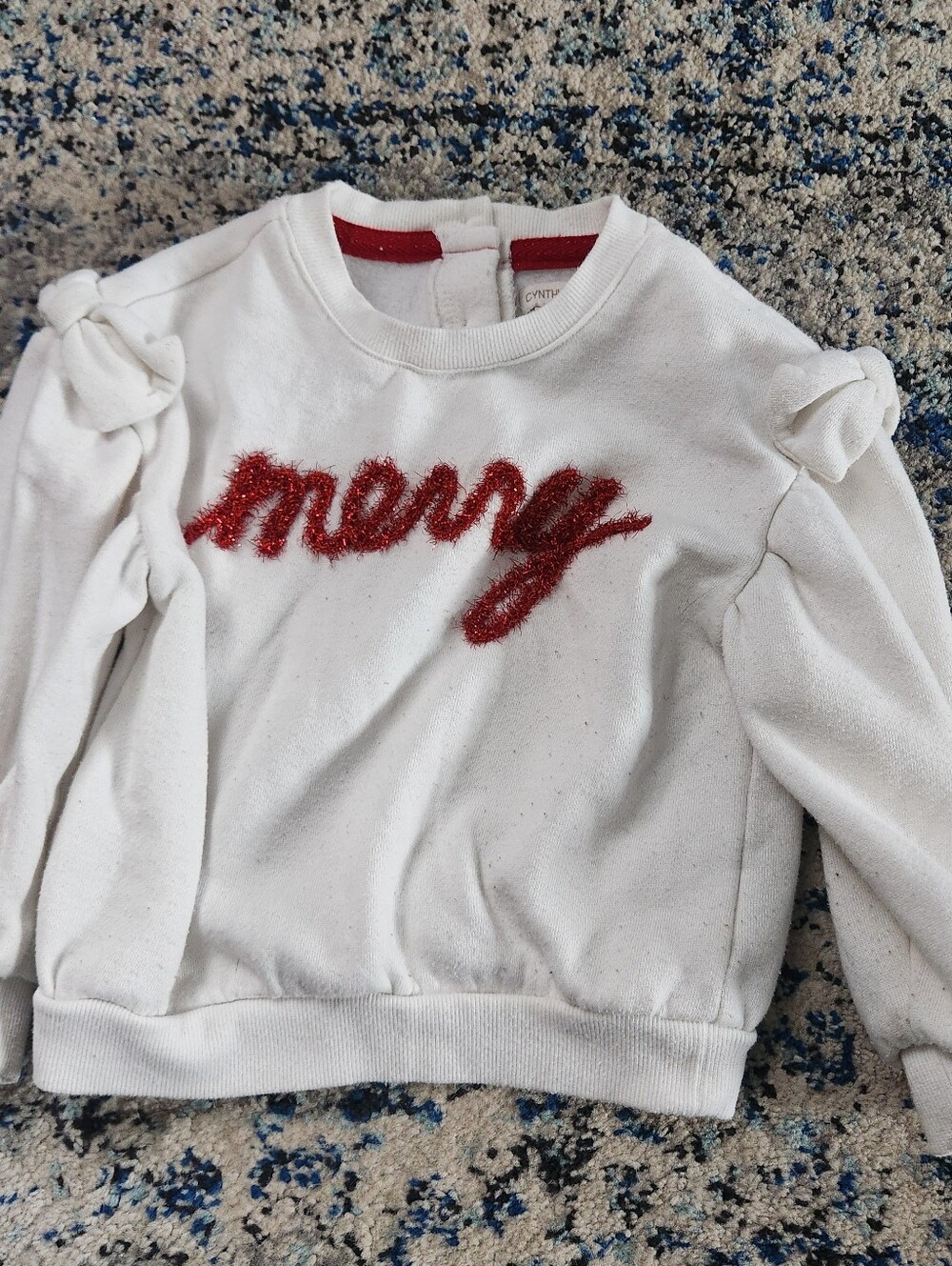 Cynthia Rowley White Crewneck Sweater with Red 'merry' Script